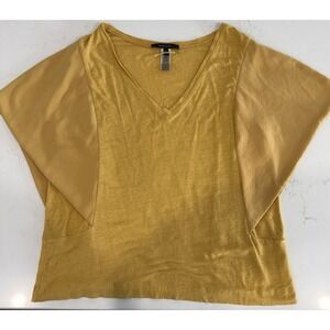 BCBGMazazria Womens Batwing Top Size Large Mustard Color V-Neck Soft